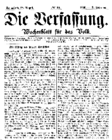 Die Verfassung : Wochenblatt für das Volk, Sonnabend, 18. August, Nr 33, 1866