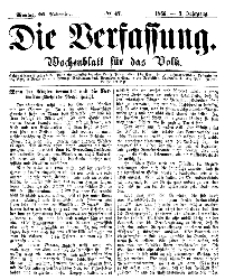 Die Verfassung : Wochenblatt für das Volk, Montag, 26. November, Nr 47, 1866