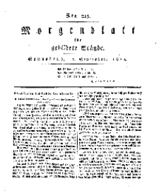 Morgenblatt für gebildete Stände, Sonnabend, 7. September 1811, No 215.