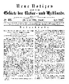 Neue Notizen aus dem Gebiete der Natur- und Heilkunde, 1842 (Bd. XXII, nr 5), April - No 467