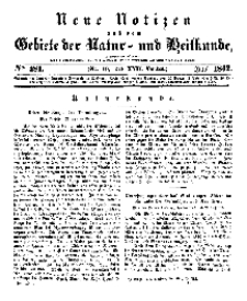 Neue Notizen aus dem Gebiete der Natur- und Heilkunde, 1842 (Bd. XXII, nr 19), Juni - No 481