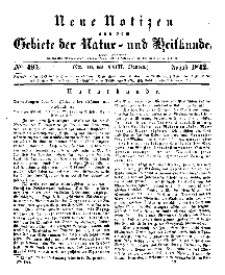 Neue Notizen aus dem Gebiete der Natur- und Heilkunde, 1842 (Bd. XXIII, nr 10), August - No 494