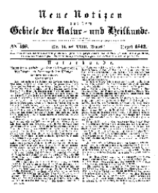 Neue Notizen aus dem Gebiete der Natur- und Heilkunde, 1842 (Bd. XXIII, nr 14), August - No 498