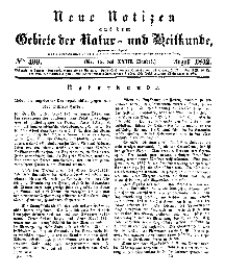 Neue Notizen aus dem Gebiete der Natur- und Heilkunde, 1842 (Bd. XXIII, nr 15), August - No 499