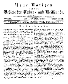 Neue Notizen aus dem Gebiete der Natur- und Heilkunde, 1842 (Bd. XXIV, nr 3), October - No 509