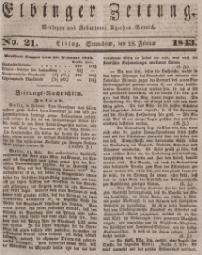 Elbinger Zeitung, No. 21 Sonnabend, 18. Februar 1843
