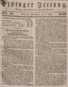Elbinger Zeitung, No. 39 Sonnabend, 1. April 1843