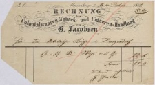 Rechnung: Colonialwaaren, -Tabaks- und Cigarren-Handlung G. Jacobsen