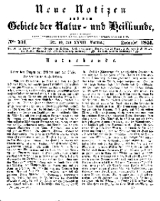 Neue Notizen aus dem Gebiete der Natur- und Heilkunde, 1844 (Bd. XXXII, nr 19), Dezember - No 701