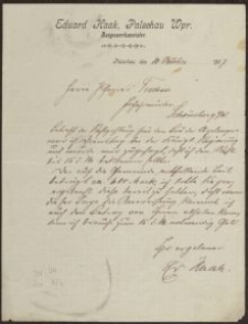 Pismo: Eduard Haak, Palschau, 10.10.1907 r.