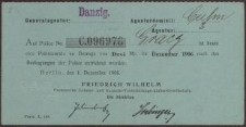 Generalagentur: Danzig. Auf Police No C. 096970