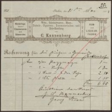 Rechnung: Wein-, Colonialwaaren-, Eisen-, Tabak-, Cigarren-, Baumaterialien- und Holz-Handlung von C. Kannenberg