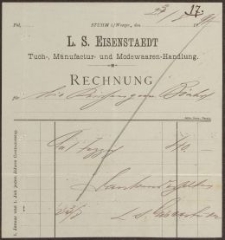 Rechnung: L. S. Eisenstaedt. Tuch-, Manufactur- und Modewaaren-Handlung.