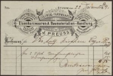 Rechnung: Colonial-Farbwaaren, J. Preuss