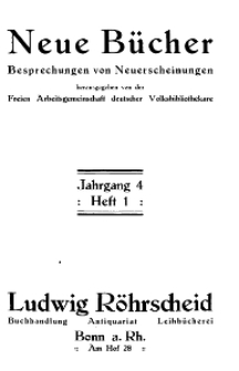 Neue Bücher. Ein Bücherblatt für Volksbibliothekare, Jg. 4, 1927, H. 1.