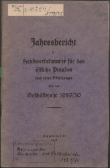 Jahresbericht der Handwerkskammer ... über das Geschäftsjahr 1929/30