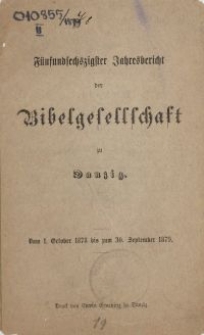 Fünfundsechzigster Jahresbericht der Bibelgesellschaft zu Danzig