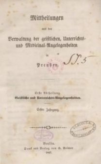 1. Abt. Geistliche und Unterrichts-Angelegenheiten. 1. Jhrg.