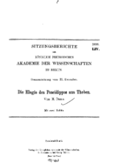 ...1898, LIV, Gesammtsitzung vom 22. December, H. Diels, Die Elegie des Poseidippos aus Theben