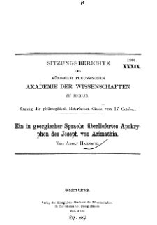 ...1901, XXXIX, Sitzung der philosophisch-historischen Classe vom 17. October, Ein in georgischer Sprache überliefertes Apokryphon des Joseph von Arimathia