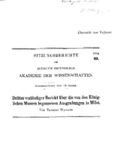 ...1904, III, Gesammtsitzung vom 14. Januar, T. Wiegand, Dritter vorläufiger Bericht über die von den Königlichen Museen begonnenen Ausgrabungen in Milet
