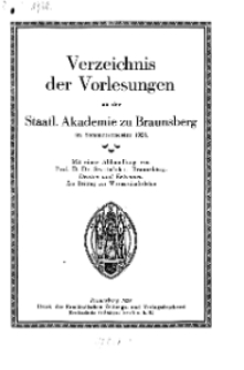 Verzeichnis der Vorlesungen an der Staatl. Akademie zu Braunsberg im Sommersemester 1928