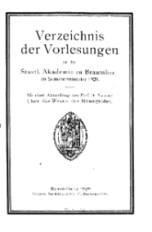 Verzeichnis der Vorlesungen an der Staatl. Akademie zu Braunsberg im Sommersemester 1929