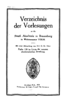 Verzeichnis der Vorlesungen an der Staatl. Akademie zu Braunsberg im Wintersemester 1929/30