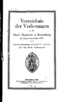 Verzeichnis der Vorlesungen an der Staatl. Akademie zu Braunsberg im Sommersemester 1930