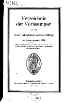 Verzeichnis der Vorlesungen an der Staatl. Akademie zu Braunsberg im Sommersemester 1934