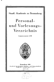 Staatl. Akademie zu Braunsberg. Personal- und Vorlesungsverzeichnis