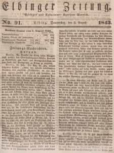 Elbinger Zeitung, No. 91 Donnerstag, 3. August 1843