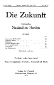 Die Zukunft, 8./22. Juli, Jahrg. XXX, Bd. 118, Nr 41/43.