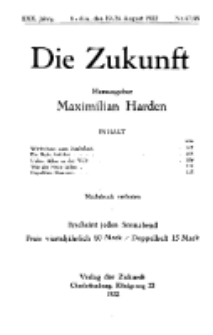 Die Zukunft, 19./26. August , Jahrg. XXX, Bd. 118, Nr 47/48.