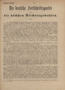 Die deutsche Fortschrittspartei und die nächsten Reichstagswahlen