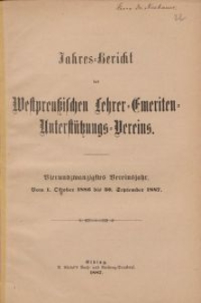 Jahresbericht des Westpreußischen Lehrer-Emeriten-Unterstützungs-Vereins 1886-1887