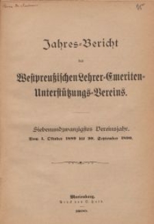 Jahresbericht des Westpreußischen Lehrer-Emeriten-Unterstützungs-Vereins 1889-1890
