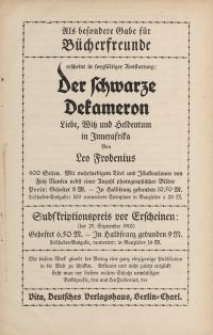 Der schwarze Dekameron. Liebe, Witz und Heldentum in Innerafrika [ulotka]
