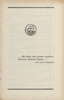 Otto Julius Bierbaum..."Wir haben einen grossen, modernen, deutschen satirischen Roman..." [ulotka]