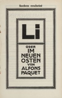 Li. Oder Im Neuen Osten von Alfons Paquet [ulotka]