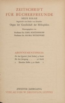Zeitschrift für Bücherfreunde... [ulotka]