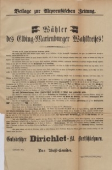 Beilage zur Altpreußischen Zeitung. Wähler des Elbing-Marienburger Wahlkreises!