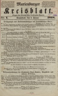 Marienburger Kreisblatt [...] nr 1, Sonnabend 4. Januar 1868