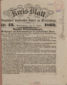 Kreis-Blatt des K&ouml;niglichen Landraths-Amtes zu Marienburg, nr 43, [Sonnabend] 27. Oktober 1860