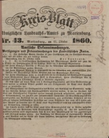 Kreis-Blatt des Königlichen Landraths-Amtes zu Marienburg, nr 43, [Sonnabend] 27. Oktober 1860