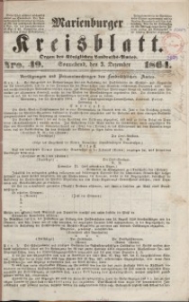 Marienburger Kreisblatt [...] nr 49, Sonnabend, 3. Dezember 1864, Beilage nr 49.