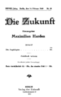 Die Zukunft, 14. Februar, Jahrg. XXVIII, Bd. 108, Nr 20.