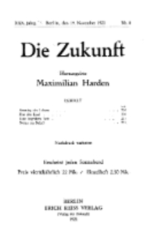 Die Zukunft, 19. November, Jahrg. XXX, Bd. 115, Nr 8.