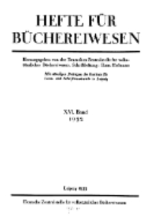 Hefte für Büchereiwesen. Der Volksbibliothekar und die Bücherhalle, 16. Band, H. 1.