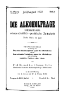 Die Alkoholfrage, 1922, Jg. XVIII, H. 4.
